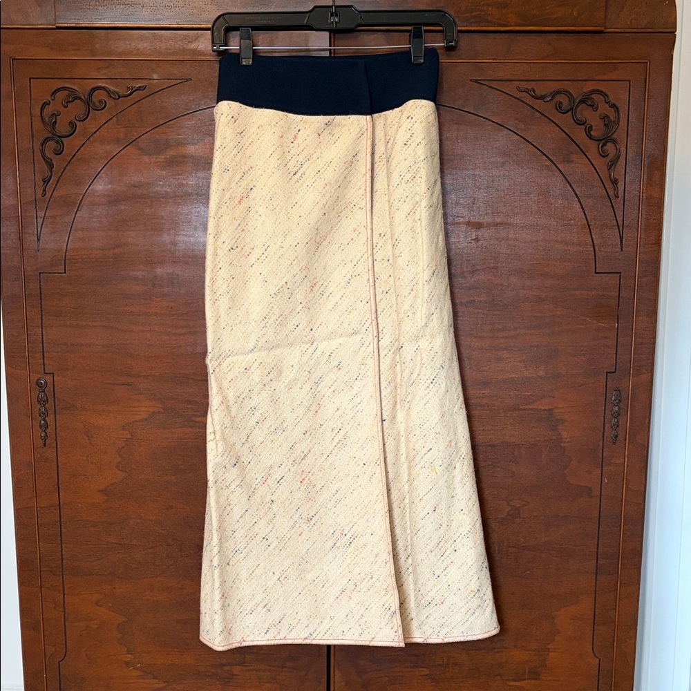 Tweed A-Line Skirt with Navy Waistband